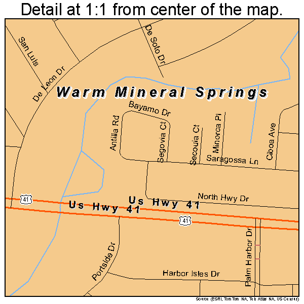 Warm Mineral Springs, Florida road map detail