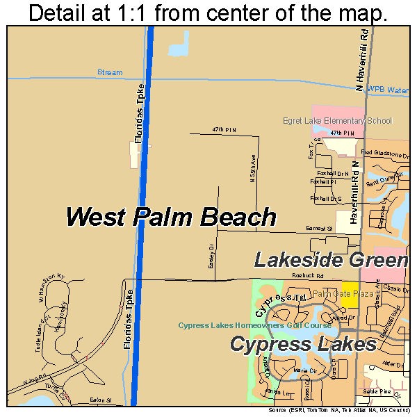 West Palm Beach, Florida road map detail