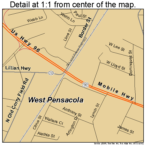 West Pensacola, Florida road map detail