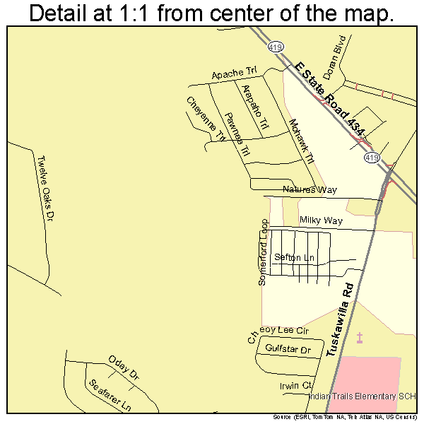 Winter Springs, Florida road map detail