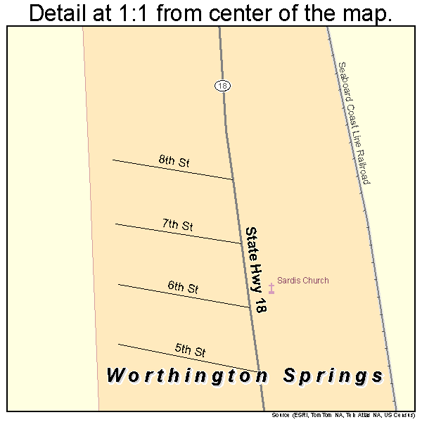 Worthington Springs, Florida road map detail