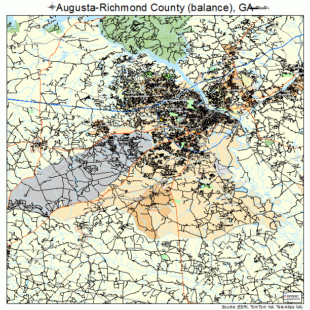 Augusta-Richmond County (balance), GA street map