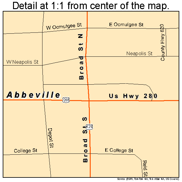 Abbeville, Georgia road map detail