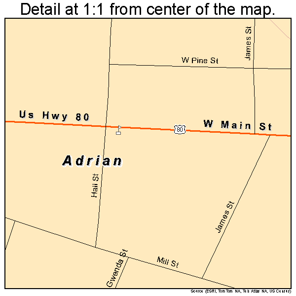 Adrian, Georgia road map detail