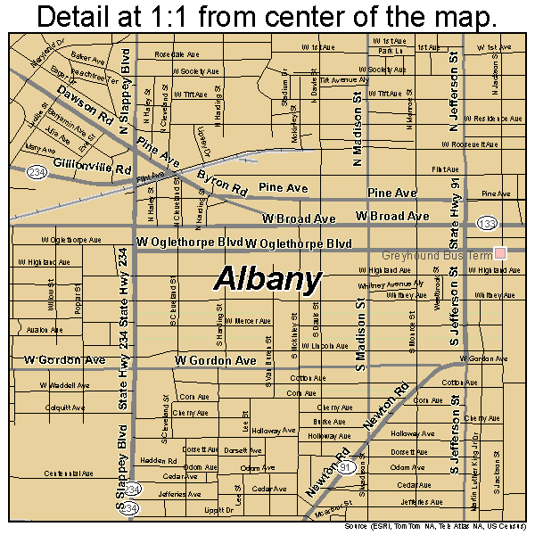 Albany, Georgia road map detail
