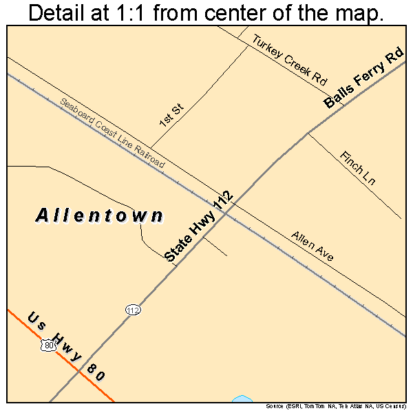 Allentown, Georgia road map detail