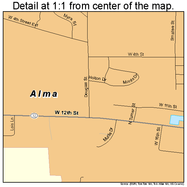Alma, Georgia road map detail
