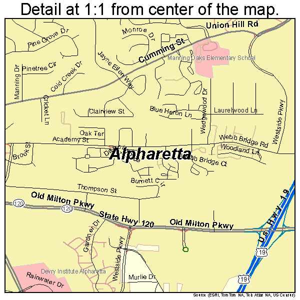 Alpharetta, Georgia road map detail