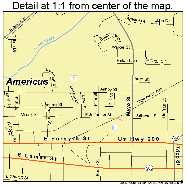 Americus, Georgia road map detail