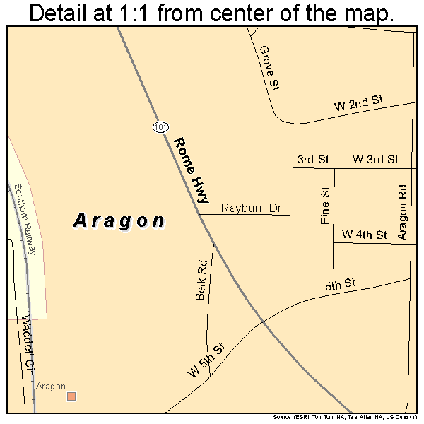 Aragon, Georgia road map detail