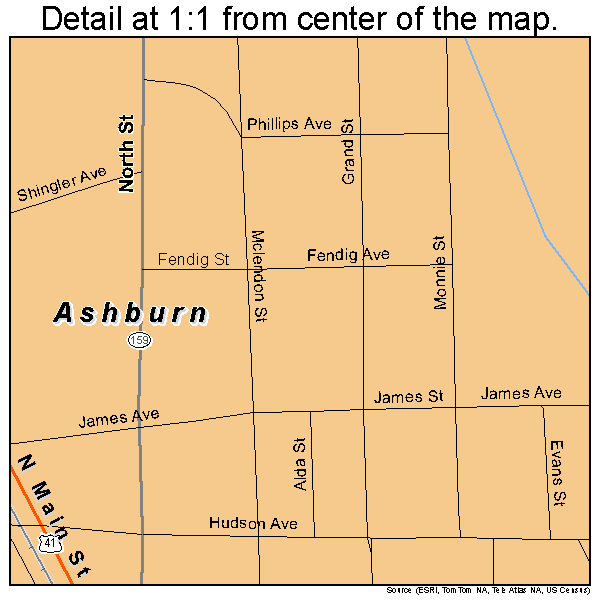 Ashburn, Georgia road map detail