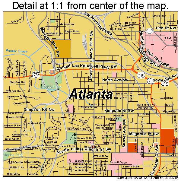 Atlanta, Georgia road map detail