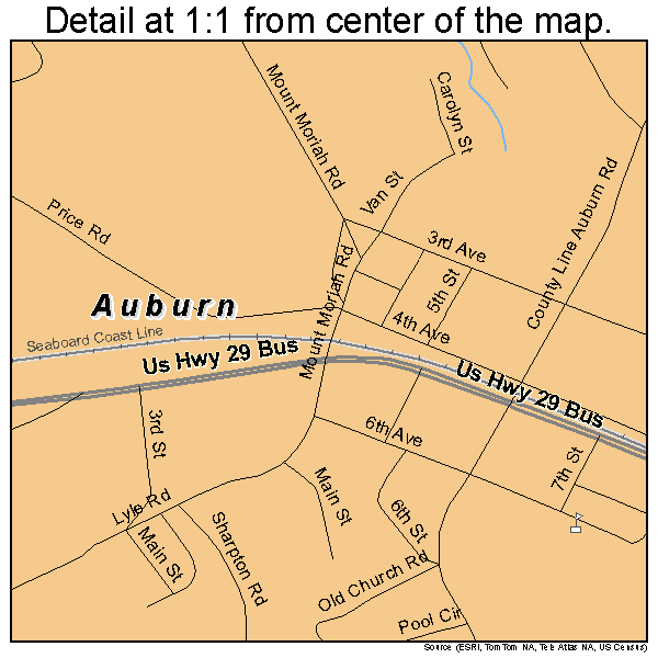 Auburn, Georgia road map detail