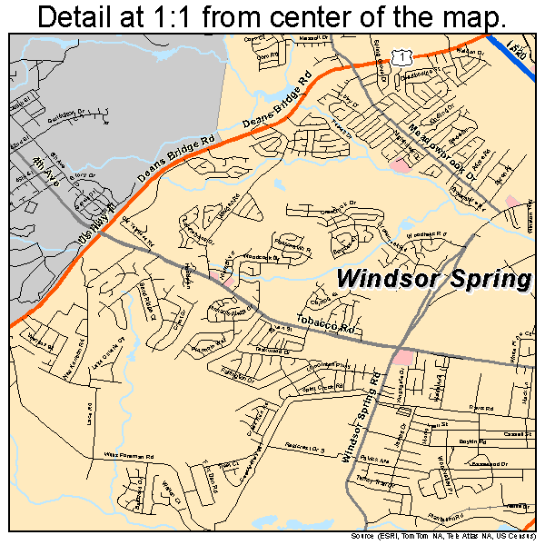 Augusta-Richmond County (balance), Georgia road map detail