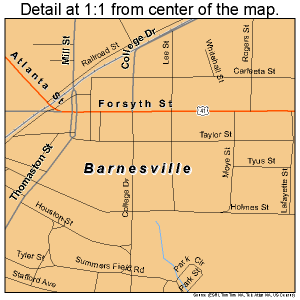 Barnesville, Georgia road map detail