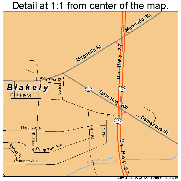 Blakely, Georgia road map detail