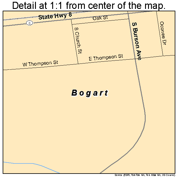 Bogart, Georgia road map detail
