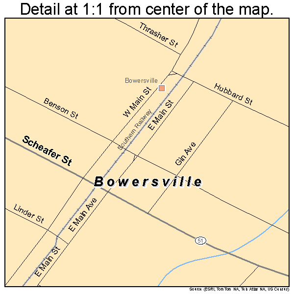 Bowersville, Georgia road map detail