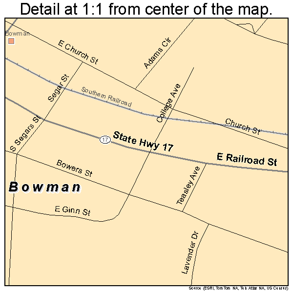 Bowman, Georgia road map detail