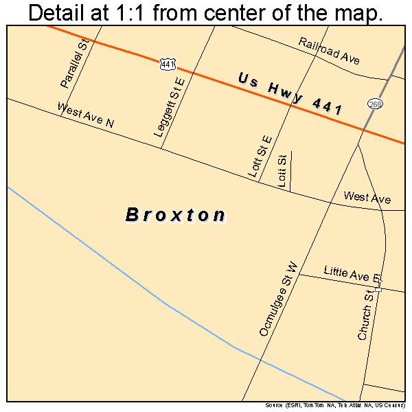 Broxton, Georgia road map detail
