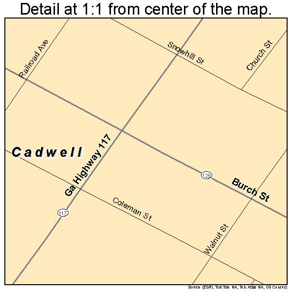 Cadwell, Georgia road map detail