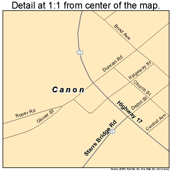 Canon, Georgia road map detail
