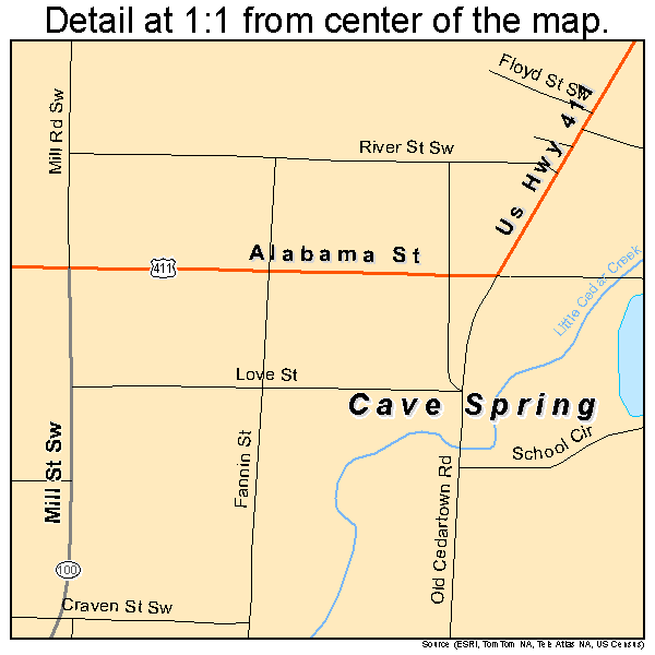 Cave Spring, Georgia road map detail