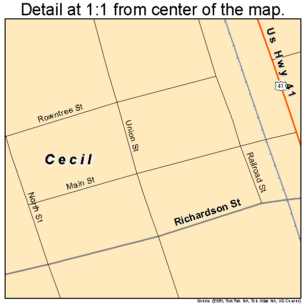 Cecil, Georgia road map detail