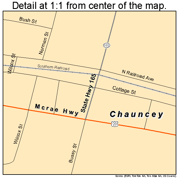 Chauncey, Georgia road map detail