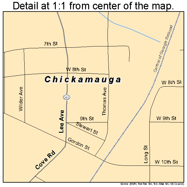 Chickamauga, Georgia road map detail
