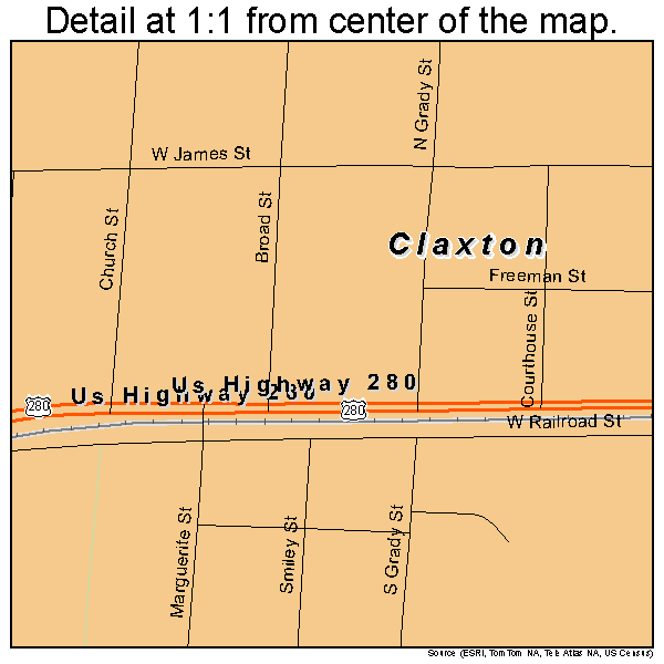 Claxton, Georgia road map detail