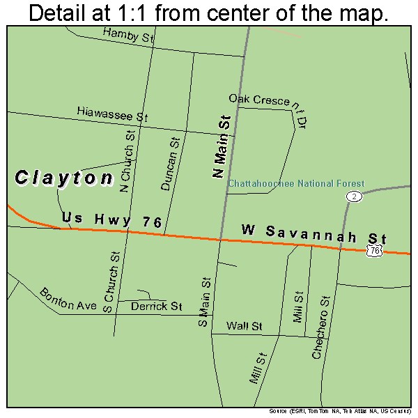 Clayton, Georgia road map detail