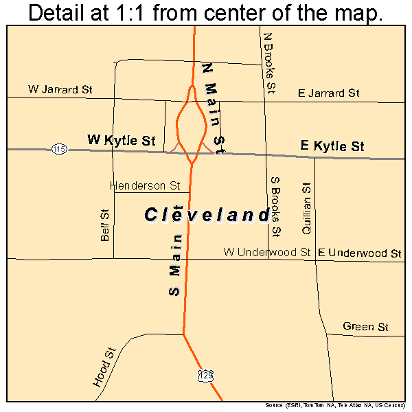 Cleveland, Georgia road map detail