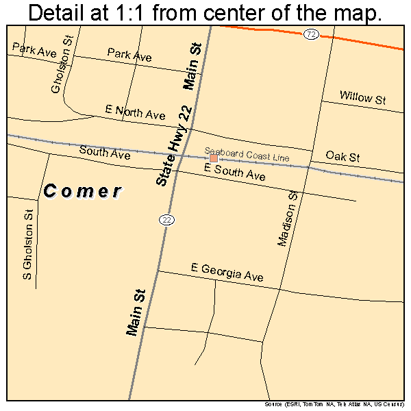 Comer, Georgia road map detail