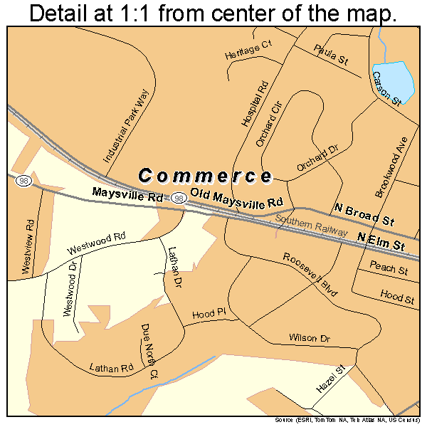 Commerce, Georgia road map detail