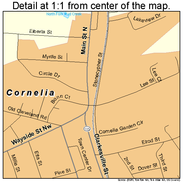 Cornelia, Georgia road map detail