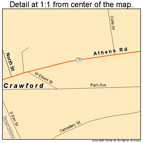 Crawford, Georgia road map detail