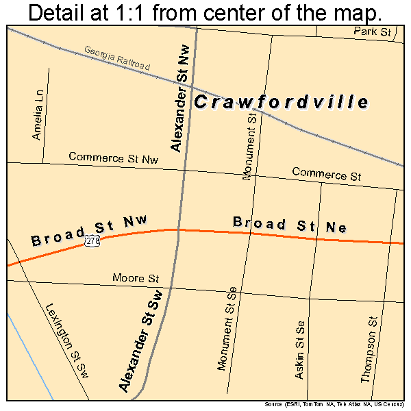 Crawfordville, Georgia road map detail
