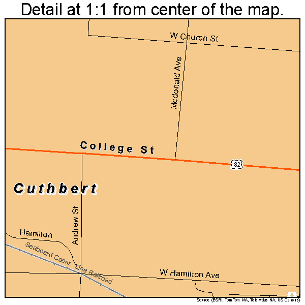 Cuthbert, Georgia road map detail