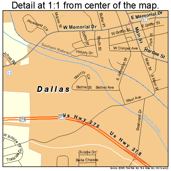 Dallas, Georgia road map detail