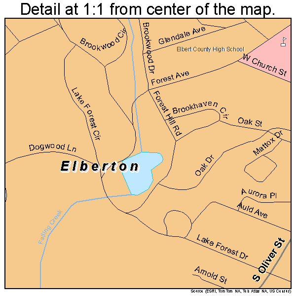 Elberton, Georgia road map detail