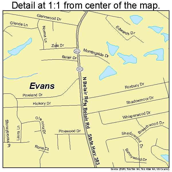 Evans, Georgia road map detail