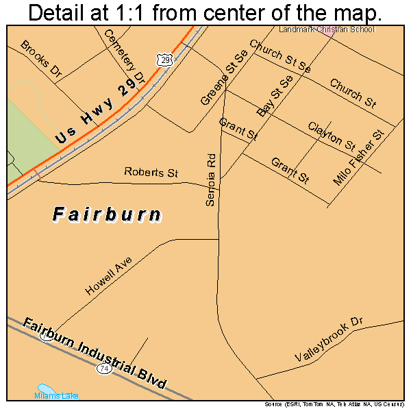 Fairburn, Georgia road map detail