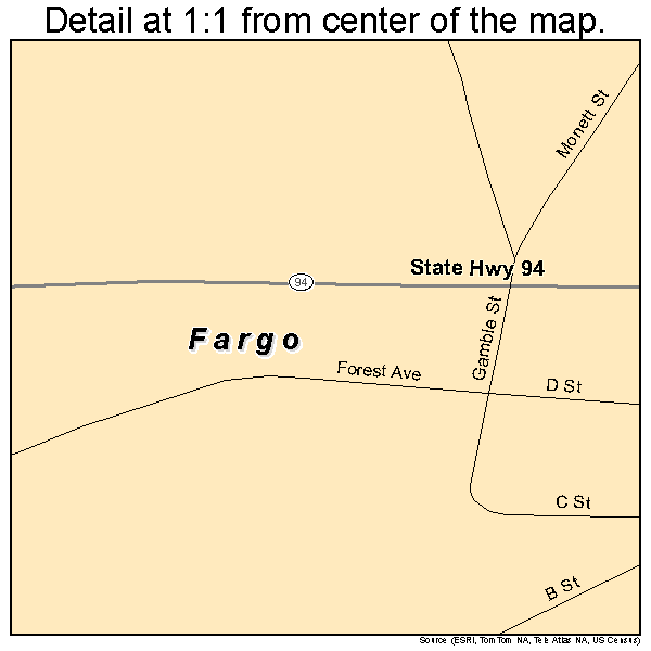 Fargo, Georgia road map detail