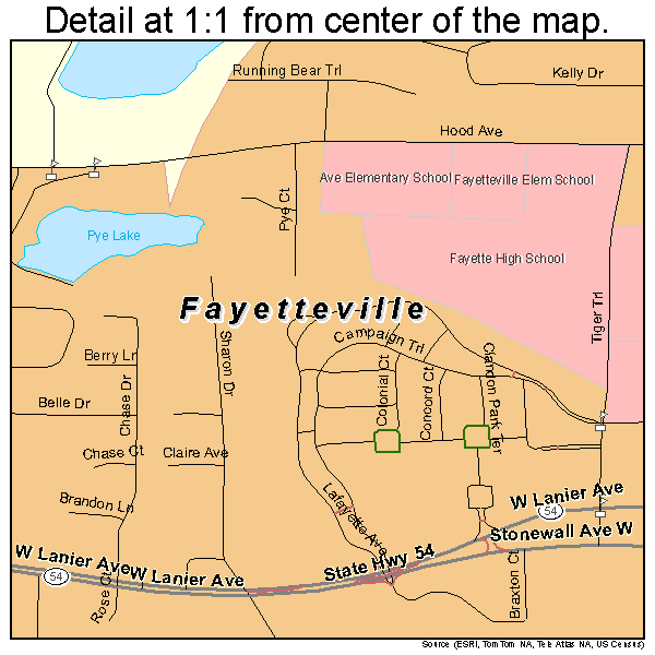 Fayetteville, Georgia road map detail