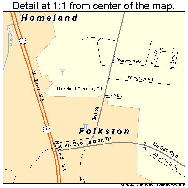 Folkston, Georgia road map detail