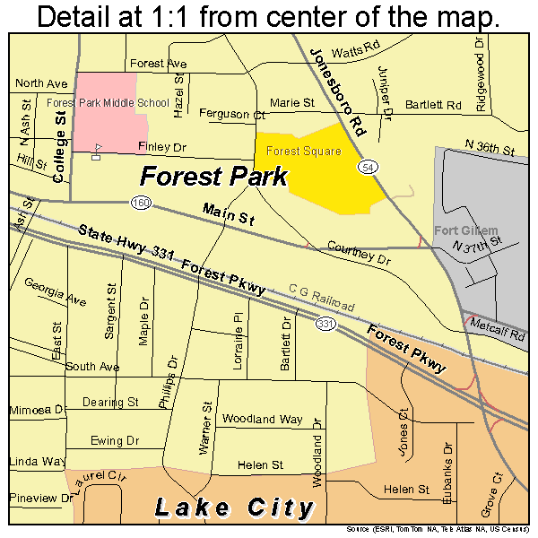 Forest Park, Georgia road map detail