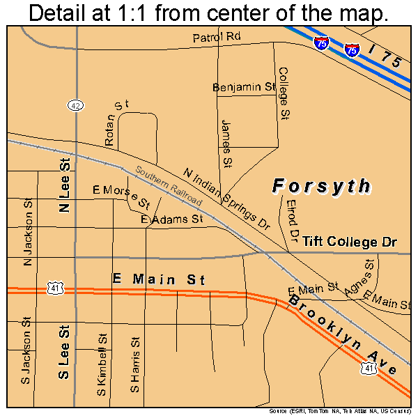 Forsyth, Georgia road map detail