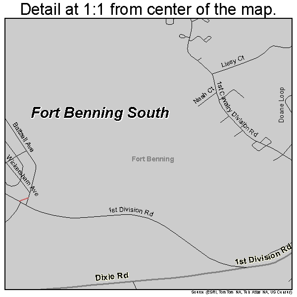 Fort Benning South, Georgia road map detail