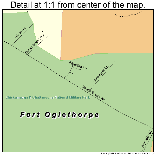 Fort Oglethorpe, Georgia road map detail